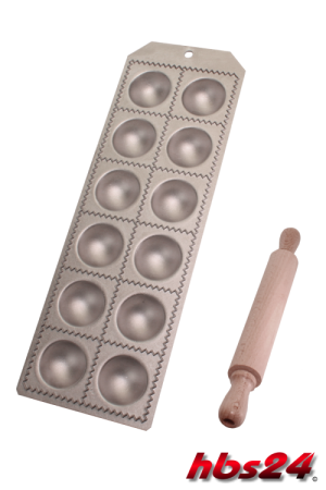 Ravioliform rund 12 x 4 cm Alu mit Rollholz - hbs24