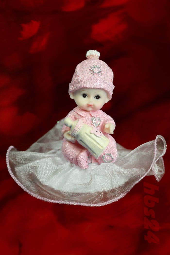 hbs24 - Taufaufsatz Baby mit Flasche und Tüll rosa