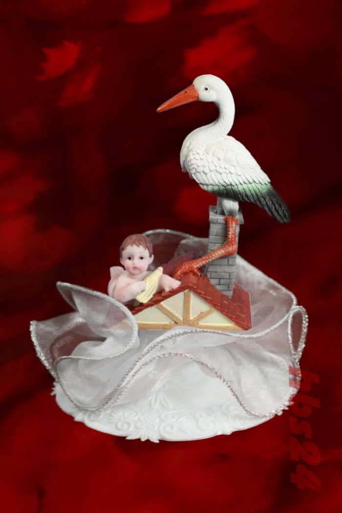 hbs24 - Taufaufsatz Storch mit Baby blau